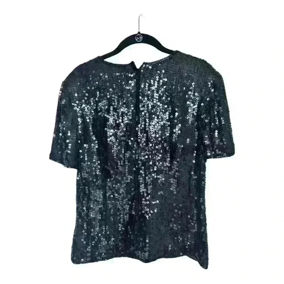 Talbots Vintage 100% Silk Black Sequin Round Neck Short Sleeve Blouse, sz Small - Picture 5 of 11